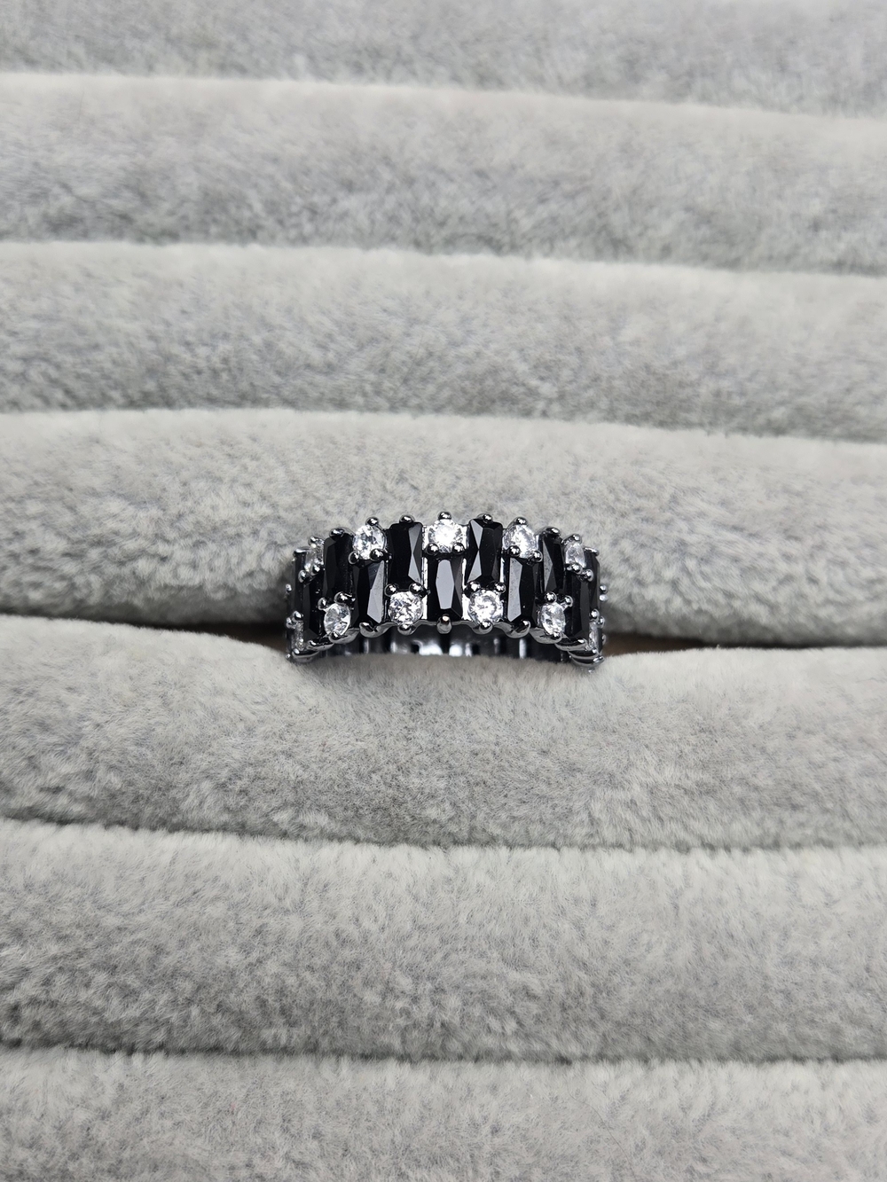 Size 10 Black Onyx and Cubic Zirconia Hematite Plated Bomb Party Ring